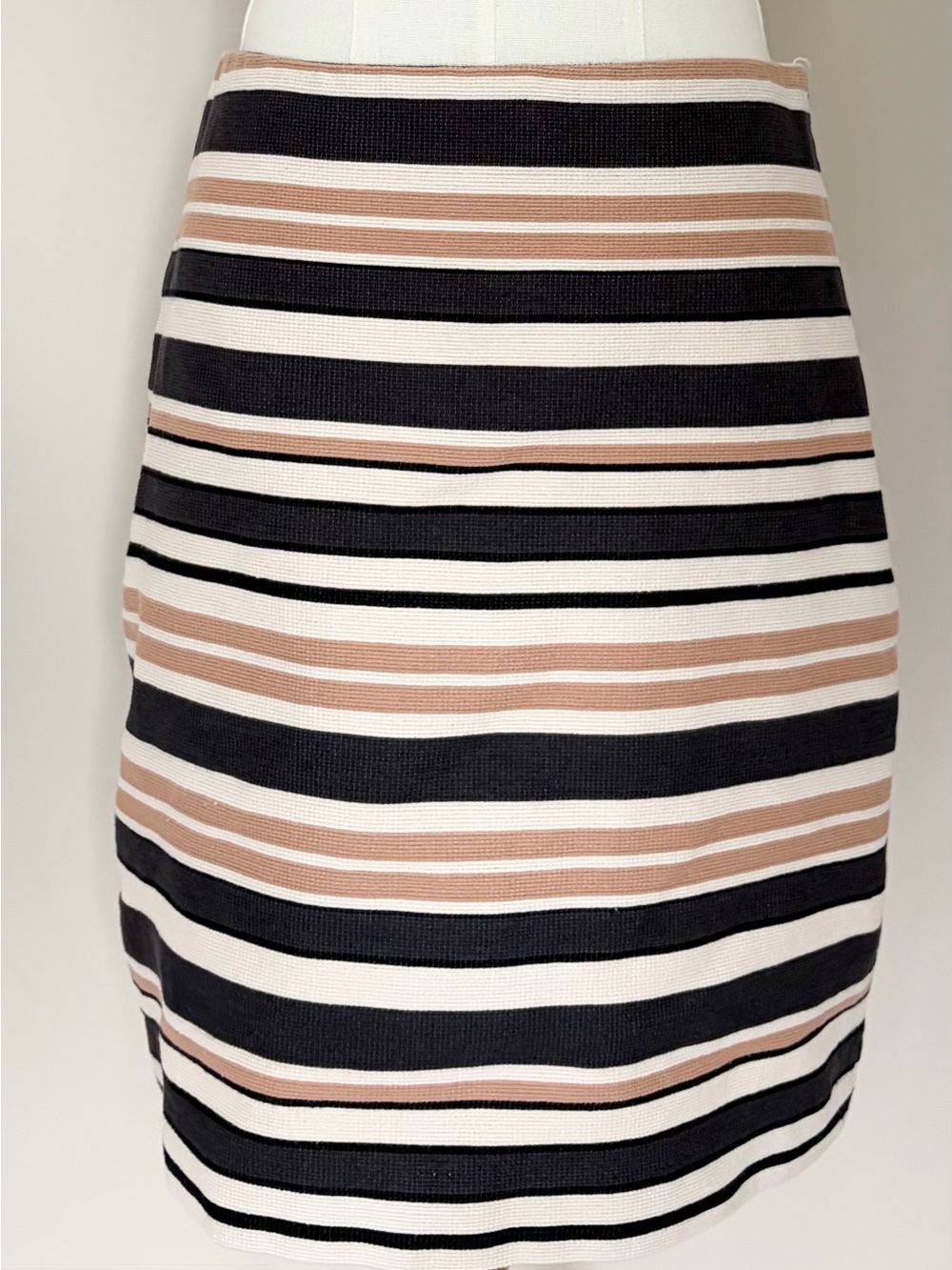 LOFT Striped Pencil Skirt in Dark Gray, Cream & Tan